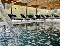 Schwimmbad mit Wasserfontäne im Wohlfühlhotel Liebnitzmühle